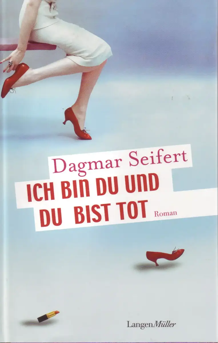 Das Buchcover zeigt die untere Hälfte einer gutgekleideten Dame, die sich gerade rote hochhakige Schuhe anzieht.